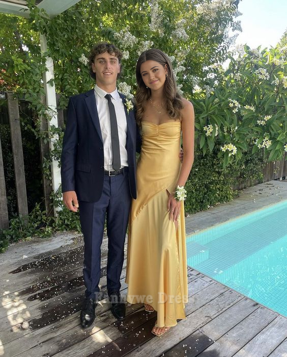 Sheath Spaghetti Straps Yellow Sexy formal dresses Bridesmaid Dresses evening gown Prom Dress